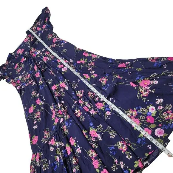 Gap ruched V neck maxi dress floral blue tiered romantic XXL boho - Picture 3 of 9